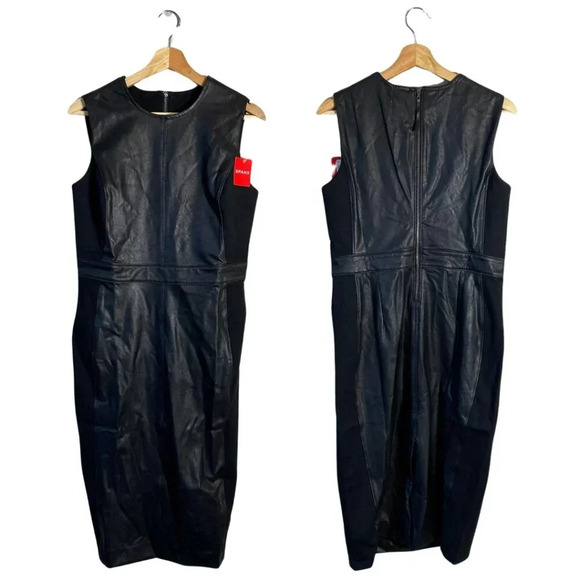 NWT Spanx Leather-Like Combo Fitted Sheath Dress Womens Medium Luxe Black 20393R - Picture 3 of 16